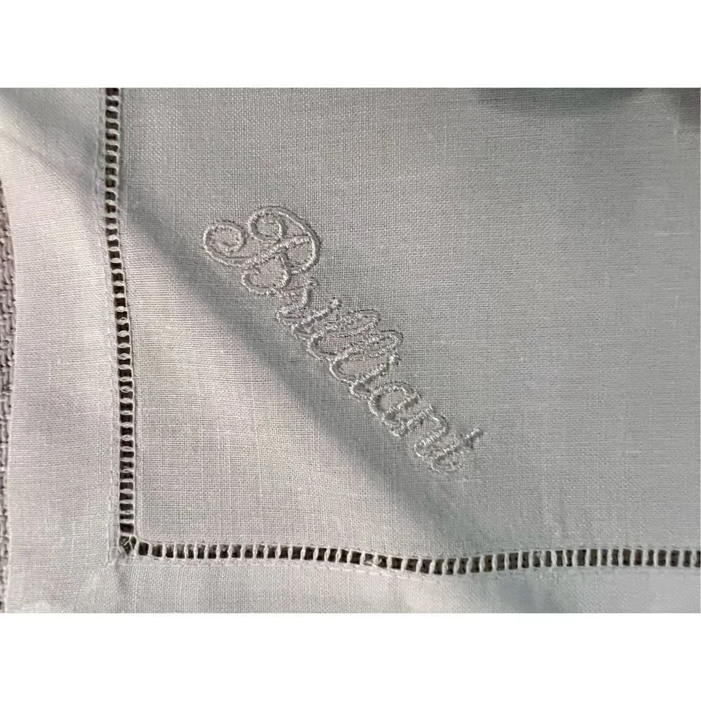 Set of 4 Linen Hemstitched Embroidered Hand Towels/Napkins